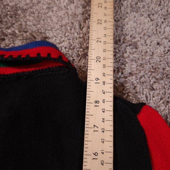 Michael Simon Cardigan Womens Petites Small Black Red Colorful Sleeves Sweater - Picture 5 of 10